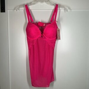 Juicy Couture hot pink babydoll lingerie slip Nightgown top cute y2k Medium Lace